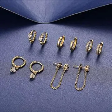 Elegant 5 Pairs Gold Silver Huggies Hoop Earrings Set