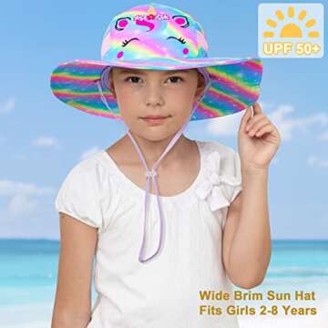Kids Sun Hat for Toddler Girls Unicorn Bucket Hats UV Protection Summer Hat for Kids Wide Brim Fishi...