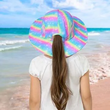 Kids Sun Hat for Toddler Girls Unicorn Bucket Hats UV Protection Summer Hat for Kids Wide Brim Fishing Hat 2-8 Years Rainbow