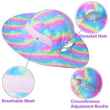 Kids Sun Hat for Toddler Girls Unicorn Bucket Hats UV Protection Summer Hat for Kids Wide Brim Fishing Hat 2-8 Years Rainbow
