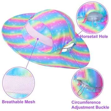 Kids Sun Hat for Toddler Girls Unicorn Bucket Hats UV Protection Summer Hat for Kids Wide Brim Fishing Hat 2-8 Years Rainbow