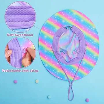 Kids Sun Hat for Toddler Girls Unicorn Bucket Hats UV Protection Summer Hat for Kids Wide Brim Fishing Hat 2-8 Years Rainbow