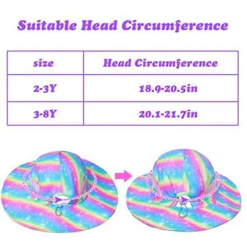 Kids Sun Hat for Toddler Girls Unicorn Bucket Hats UV Protection Summer Hat for Kids Wide Brim Fishing Hat 2-8 Years Rainbow