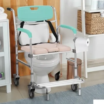 Rengue 3-in-1 Rolling Shower Chair with Wheels and Adjustable Height