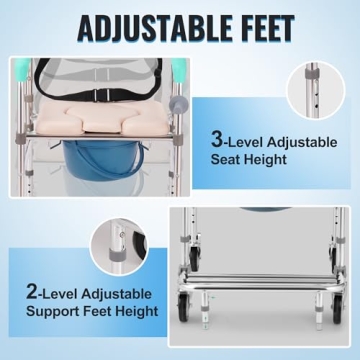 Rengue 3-in-1 Rolling Shower Chair with Wheels and Adjustable Height