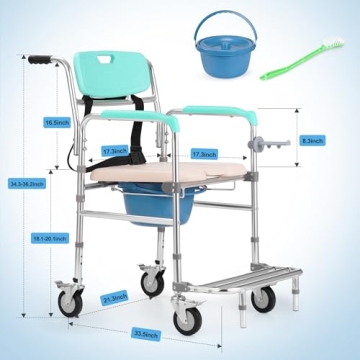 Rengue 3-in-1 Rolling Shower Chair with Wheels and Adjustable Height