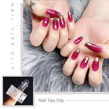 130pcs Nail Tips Clips Finger Nail Extension Kit- 10pcs Quick Building Nail Forms Clips+ 120pcs Clear Nail Pattern Dual Nail Form Finger Extension Nail Art Manicure Tool for Home DIY Salon