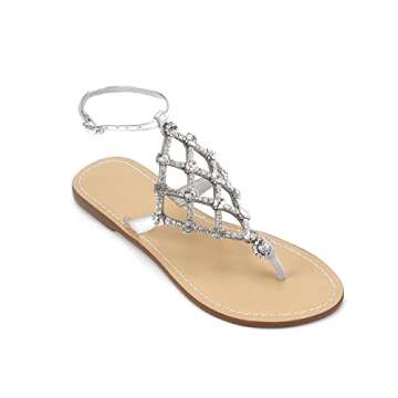 Elegant UTIKLIOU Women's Rhinestone Flat Sandals for Comfort and Style