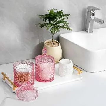 Elegant Qtip Holder Glass Apothecary Jars with Lid for Multifunctional Bathroom Decor