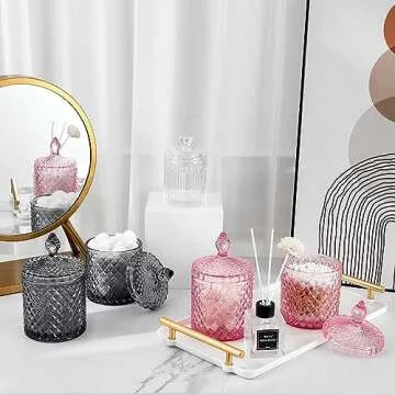 Stylish Qtip Holder Glass Apothecary Jar for Bathroom Storage