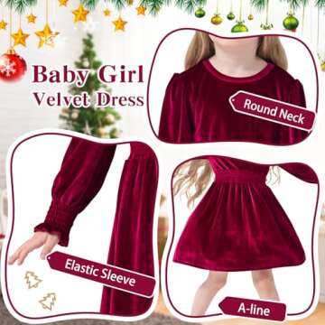 Neutocd Toddler Baby Girl Christmas Dress Long Sleeve Velvet Christmas Dress Birthday Wedding Dresses Winter Clothes Red
