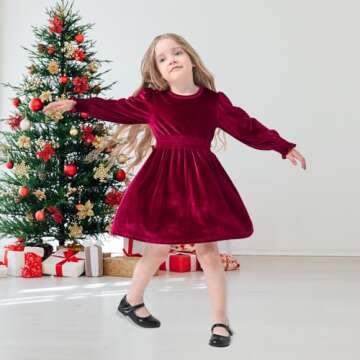 Neutocd Toddler Baby Girl Christmas Dress Long Sleeve Velvet Christmas Dress Birthday Wedding Dresses Winter Clothes Red