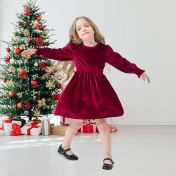 Neutocd Toddler Baby Girl Christmas Dress Long Sleeve Velvet Christmas Dress Birthday Wedding Dresses Winter Clothes Red