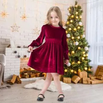 Neutocd Toddler Baby Girl Christmas Dress Long Sleeve Velvet Christmas Dress Birthday Wedding Dresses Winter Clothes Red