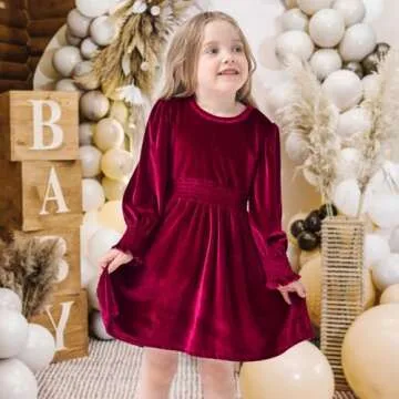 Neutocd Toddler Baby Girl Christmas Dress Long Sleeve Velvet Christmas Dress Birthday Wedding Dresses Winter Clothes Red