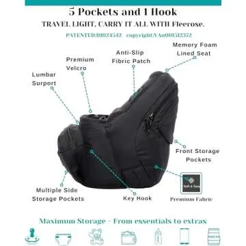 FLEEROSE - Baby Hip Carrier - New Ergonomic Bench Design, Multiple Pockets & Lumbar Support & Breathable Materials for Newborns & Toddlers, All Seasons & 4 Positions (Black)