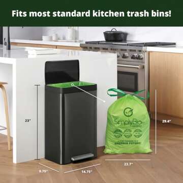 Simply Bio 13 Gallon Compostable Trash Bags Liners Drawstring, Heavy Duty Extra Thick 1 Mil, 49.21 L...
