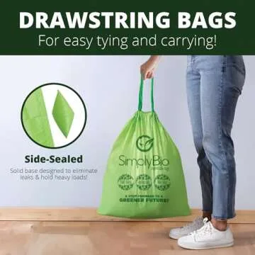 Simply Bio 13 Gallon Compostable Trash Bags Liners Drawstring, Heavy Duty Extra Thick 1 Mil, 49.21 Liter, 60 Bags, Tall Kitchen Food Scrap Waste Bag, ASTM D6400, US BPI and OK Compost Home Certified