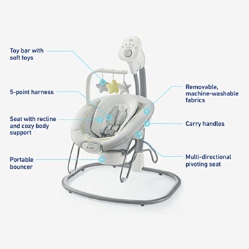 Graco Sway2Me Portable Baby Swing and Bouncer Seat with Music, Sounds, and Adjustable Settings, Watson Collection