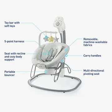 Graco Sway2Me Portable Baby Swing and Bouncer Seat with Music, Sounds, and Adjustable Settings, Watson Collection