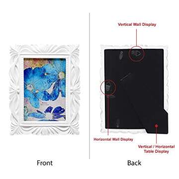 Isaac Jacobs 4x6 White Wave Textured Hand-Crafted Resin Picture Frame with Easel & Hook for Tabletop...