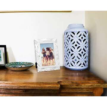 Isaac Jacobs 4x6 White Wave Textured Hand-Crafted Resin Picture Frame with Easel & Hook for Tabletop & Wall Display, Decorative Swirl Design Home Décor, Photo Gallery, Art, More (4x6, White)