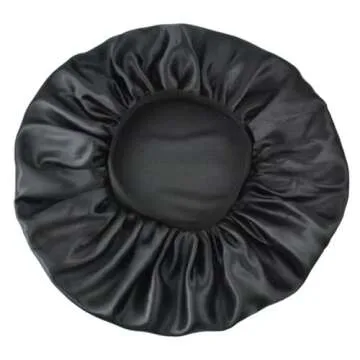 Satin Bonnets for Braids Silk Bonnet for Long Hair Covers Women XL Large Silk Hair Bonnets Sleeping Bonnets Sleep Shower Cap (Black 2 Pack)