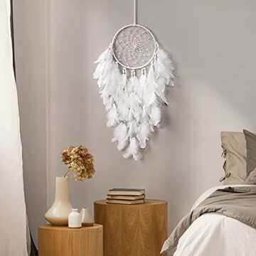 Dremisland White Feathers Dream Catcher - Handmade Wall Art for Dreamy Spaces