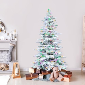 Flocked Christmas Tree with Multicolor LED Lights