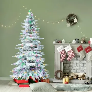 Flocked Christmas Tree with Multicolor LED Lights