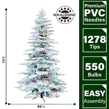 Flocked Christmas Tree with Multicolor LED Lights