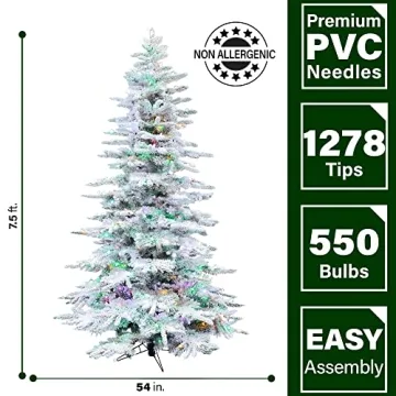 Flocked Christmas Tree with Multicolor LED Lights