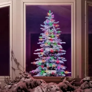 Flocked Christmas Tree with Multicolor LED Lights