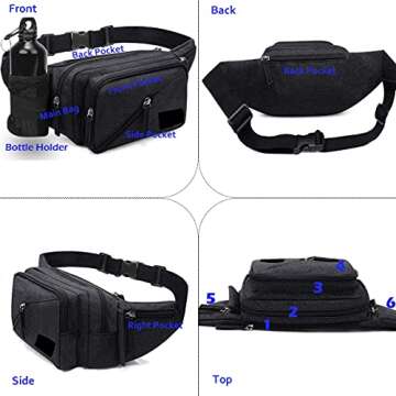 Concealed Carry Pistol Waist Bag - LarKoo Tactical Conceal Carry Pistol Bag Fanny Packs Handgun Holster Pouch with Bottle&Gun Holder Fits 1911 Glock etc