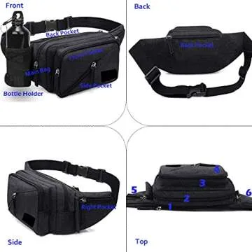 Concealed Carry Pistol Waist Bag - LarKoo Tactical Conceal Carry Pistol Bag Fanny Packs Handgun Holster Pouch with Bottle&Gun Holder Fits 1911 Glock etc