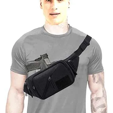 Concealed Carry Pistol Waist Bag - LarKoo Tactical Conceal Carry Pistol Bag Fanny Packs Handgun Holster Pouch with Bottle&Gun Holder Fits 1911 Glock etc