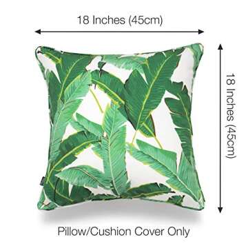 Hofdeco Tropical Indoor Outdoor Indoor Outdoor Pillow Cover ONLY, Water Resistant for Patio Lounge Sofa, Green Banana Leaf, 18"x18", Set of 2