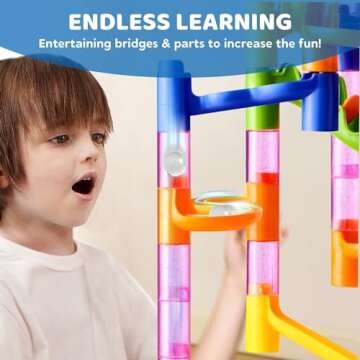 JOYIN Marble Run Premium Set（196 Pcs- Construction Building Blocks Toys, STEM Educational Toy, Building Block Toy(156 Translucent Plastic Pieces+ 40 Glass Marbles)
