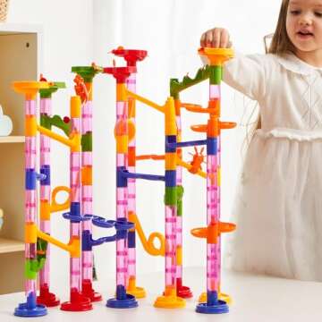 JOYIN Marble Run Premium Set（196 Pcs- Construction Building Blocks Toys, STEM Educational Toy, Building Block Toy(156 Translucent Plastic Pieces+ 40 Glass Marbles)