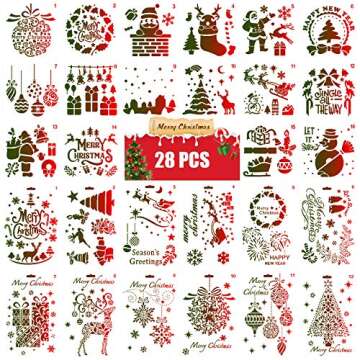 Lorvain 28 Pcs Christmas Painting Stencil, Reusable Designs for DIY Festivities