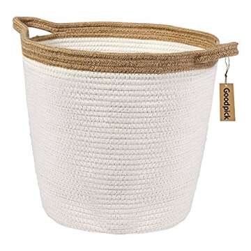 Goodpick 15" x 12.6" x 11.8" Large Cotton Rope Basket - Woven Storage Basket - Baby Bins for Diapers, Laundry Organization, Toys, Towels, Blankets, Nursery - Decor Cotton Storage Container