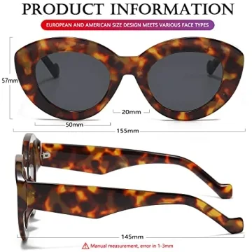 AIEYEZO Oversized Cat Eye Sunglasses for Women Cute Oval Thick Frame Cateye Sun Glasses Chic Retro Style Shades (Tortoise)