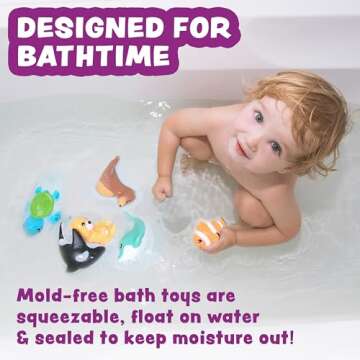 Tub Works® Marine™ Mold Free Bath Toys, 6 Pack | Sealed, No Hole Bath Toys Design Keeps Moisture ...