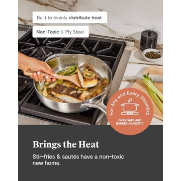 Caraway 5-Ply Stainless Steel Sauté Pan Oven Safe Non-Toxic