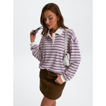 Trendy Oversized Striped Polo Sweatshirt for Women