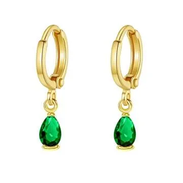 Gold Huggie Earrings for Women Emerald Green Earrings 14k Gold Cartilage Tiny Small Gold Hoop Earrings Emerald Drop Stud Earring Set Women