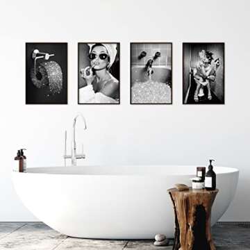 Bathroom Decor Wall Art Prints Glam Glitter Tissue Bathroom Artwork for Wall Black and White Modern ...
