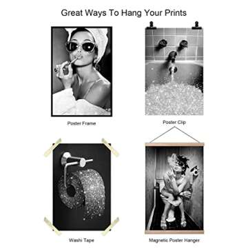 Bathroom Decor Wall Art Prints Glam Glitter Tissue Bathroom Artwork for Wall Black and White Modern Fashion Women Funny Bathroom Wall Art Set of 4 (8x12 in UNFRAMED, Black and White)