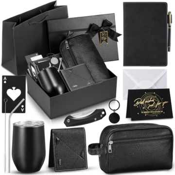 Mimorou 13 Pcs Birthday Gifts for Men Thank You Gift Baskets for Men 12 oz Stainless Steel Tumbler Leather Toiletry Bag Gift Basket for Him Christmas Gifts for Dad, Boyfriend, Husband, Brother