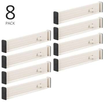 mDesign Expandable Dresser Drawer Divider with Foam Ends, Drawer Divider Locks in Place, Separators for Clothing and Accessories in Closet or Dresser Drawer, Ligne Collection, 8 Pack, Cream/Beige